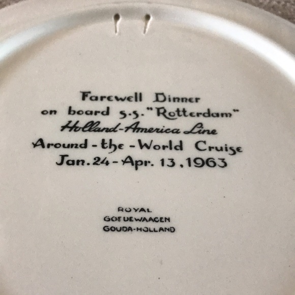 Vintage 1963 Commemorative Plate, ATW Cruise Holland-America Ship Rotterdam - Picture 3 of 4